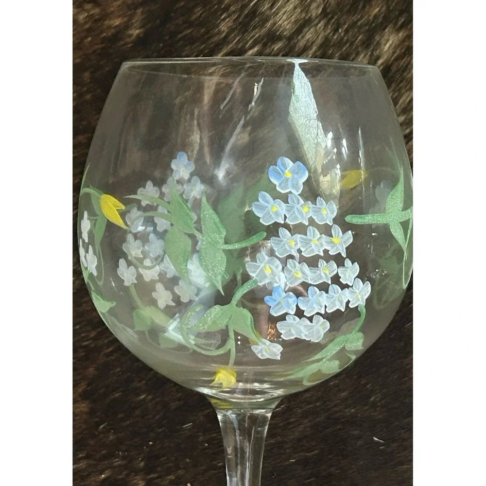 4 Hand Painted Wine Glasses Multicolor Floral 8.5